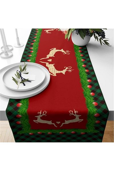 Evmila Runner din catifea cu model special de elan de Anul Nou