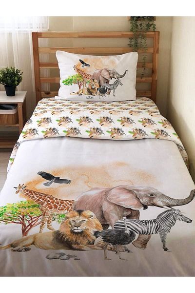 Evmila Set de 2 lenjerie de pat cu model de animale pe două fețe, fără cearșafuri, cu imprimeu alb