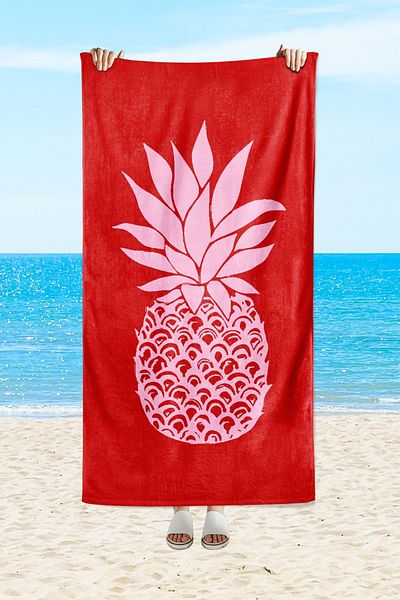 Evmila EVMİLA Red Pineapple Pattern Printed Sea and Beach Towel