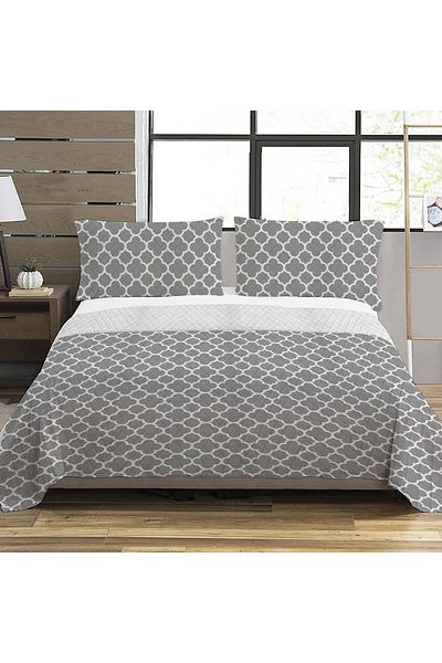 Evmila Geometric Pattern Double Printed Pique (200x220 Cm) Gray