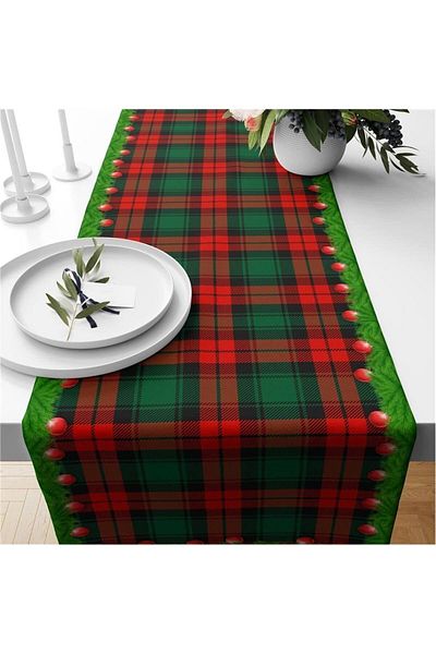 Evmila New Year's Special Plaid Patterned Velvet Runner
