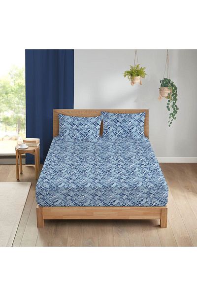 Evmila Set cearșafuri duble 160x200 cm cu model modern imprimat - albastru