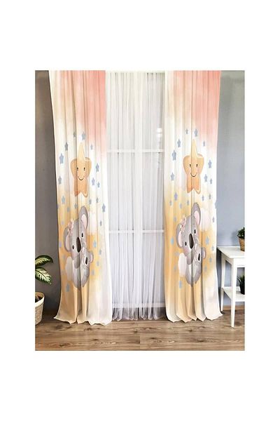 Evmila Koala Patterned Children's Room Velvet Background Curtain