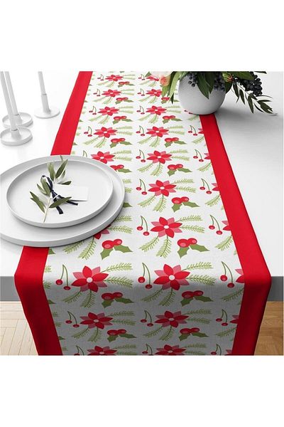Evmila Runner din catifea cu model floral special de Anul Nou