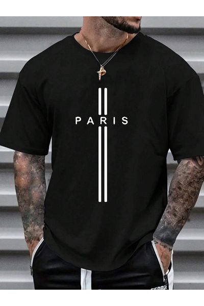 AFROGİYİM Ανδρικό μπλουζάκι με στάμπα Paris Double Line