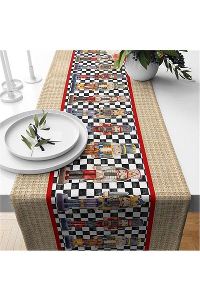 Evmila New Year's Themed Lead Soldier Patterned Velvet Runner