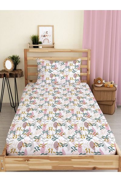 Evmila Leaf Patterned Printed Single Elastic Sheet Set