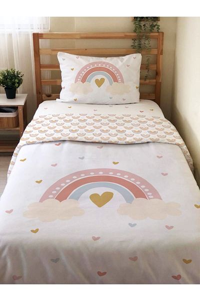 Evmila Set de 2 cu model curcubeu - Set cuvertură de pilota unică imprimată, alb