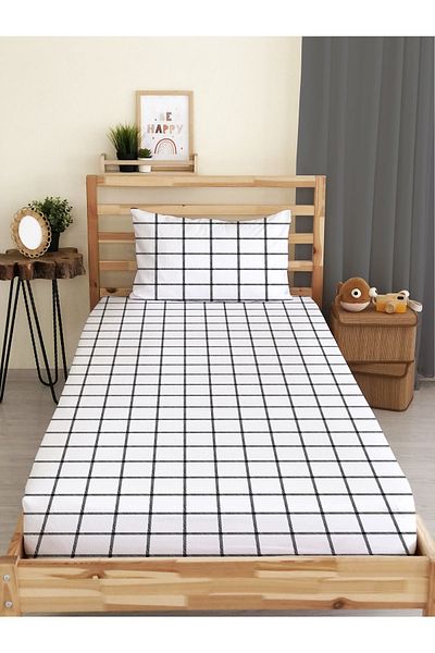 Evmila Square Patterned Printed Single Elastic Sheet Set