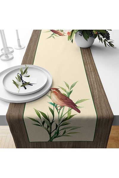 Evmila Bird Patterned Velvet Runner