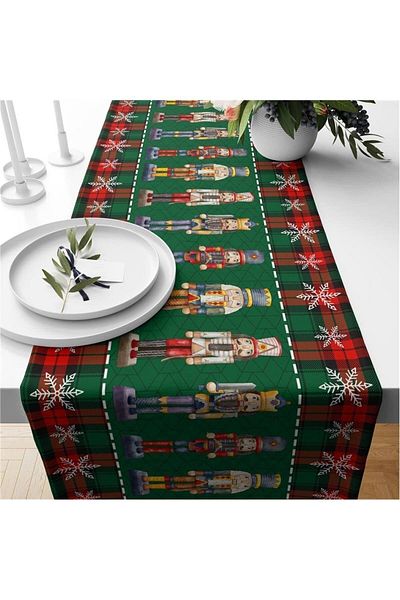 Evmila New Year's Themed Lead Soldier Patterned Velvet Runner