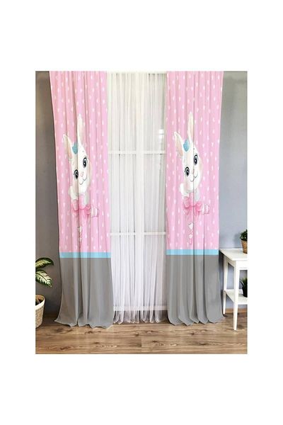 Evmila Rabbit Patterned Children's Room Background Curtain