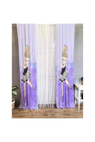 Evmila Ballerina Patterned Children's Room Background Curtain
