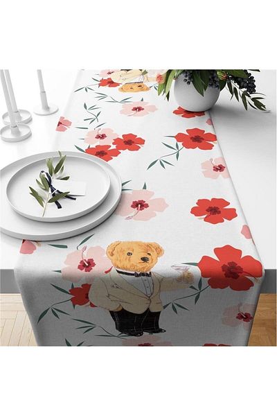 Evmila Fundal floral Teddy Pattern Velvet Runner