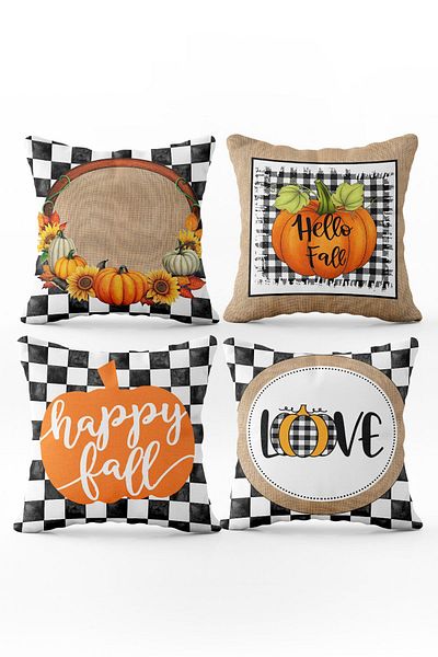Evmila Set de 4 perne cu model special de dovleac de toamnă și Halloween cu textura de catifea