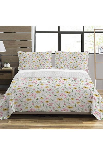 Evmila Flower Pattern Double Printed Pique (200x220 Cm) White