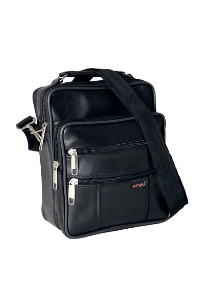 Andante Black Genuine Leather Crossbody Hand and Shoulder Bag, Daily Leather Crossbody Bag Large Size
