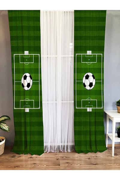 Evmila Cortina de fundal verde cu o singură aripă din catifea - model teren de fotbal și minge