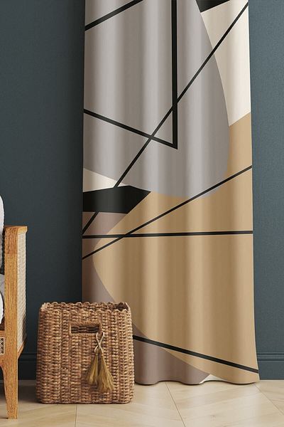 Evmila Printed Modern Patterned Living Room and Bedroom Single Wing Velvet Texture Background Curtain - Colorful