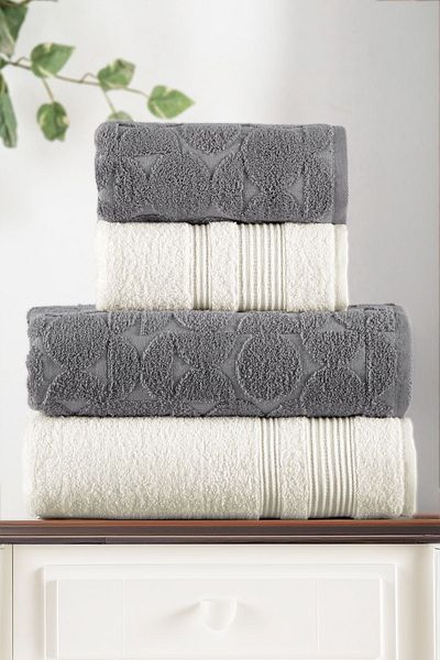 Mürdüm Home طقم مناشف حمام قطن 100% مكون من 4 قطع - طقم حمام
