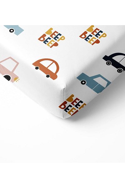 Evmila Car Pattern Printed Single 100x200 Cm Elastic Sheet Set White