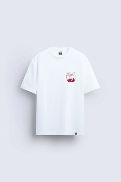 Darkia Λευκό μπλουζάκι Relaxed Fit Cherry Printed Crew Neck