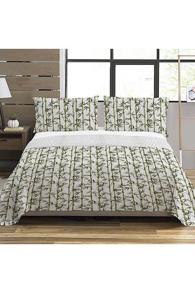Evmila Tropical Pattern Double Printed Pique (200x220 Cm) White