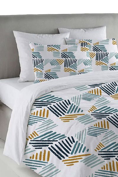 Evmila Set cuvertură de pilota dublă 200x220 cm cu model geometric imprimat albastru și galben - alb