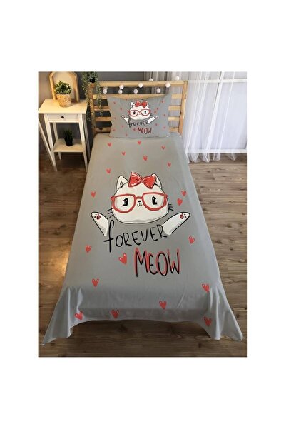 Evmila Kedi Desenli Kız Çocuk Odası Yatak Örtüsü Takımı