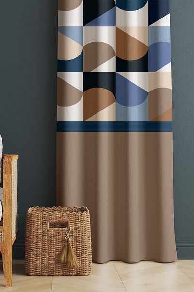 Evmila Printed Modern Patterned Living Room and Bedroom Single Wing Velvet Texture Background Curtain - Brown