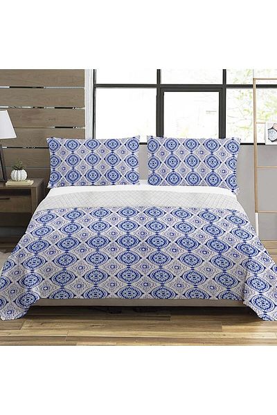 Evmila Model Etnic Dublu Imprimat Pique (200x220 Cm) Albastru