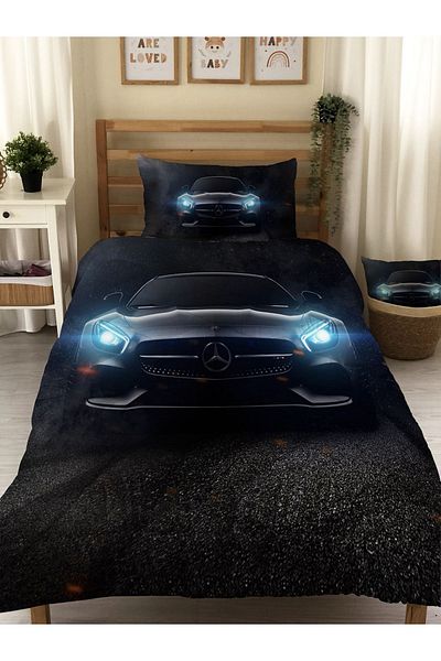 Evmila Sports Car Patterned Quilted Quilt, Single Sleeping Set