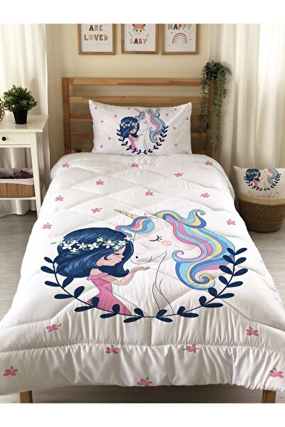 Evmila Prenses Kız Ve Unicorn Desenli Kapitone Yorgan,dekoratif Yatak Örtüsü