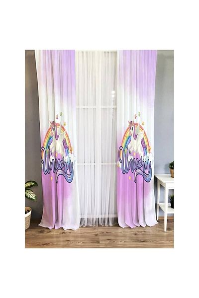 Evmila Rainbow Patterned Children's Room Velvet Background Curtain