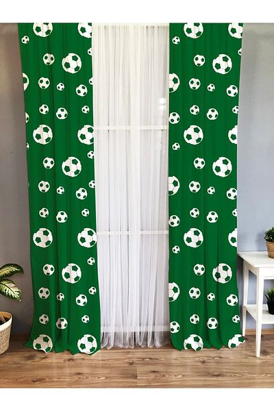 Evmila Cortina de fundal imprimată cu minge de fotbal cu o singură aripă din catifea - verde
