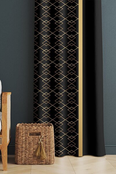 Evmila Baskılı Modern Desenli Salon Ve Yatak Odası Tek Kanat Kadife Doku Fon ...