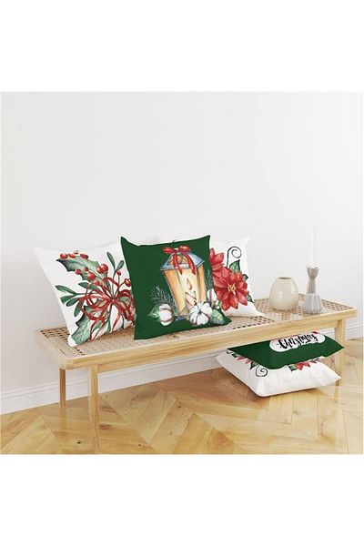 Evmila New Year's Themed 4-Piece Throw Pillow Cover and Runner 5-Piece Set