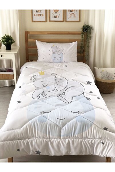 Evmila Elephant Patterned Quilted Quilt, Decorative Bedspread