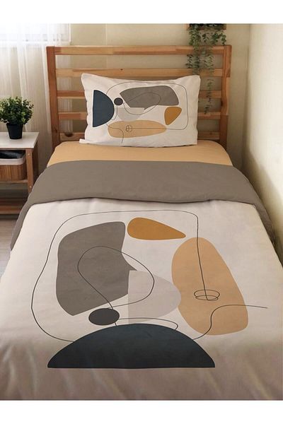 Evmila Set de 2 lenjerie de pat cu model modern pe două fețe, fără cearșafuri, cu imprimeu alb