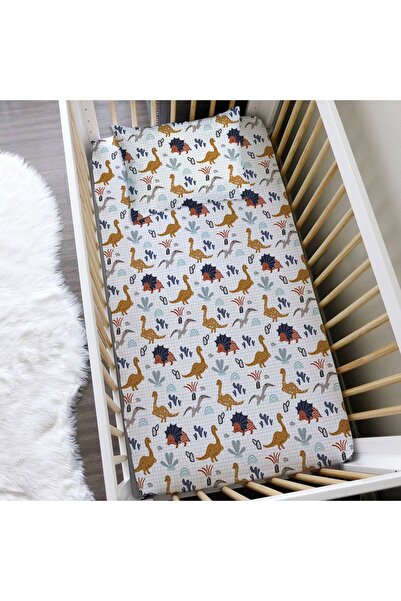 Evmila Dinosaur Pattern Printed Baby Size Elastic Sheet Set White