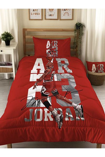 Evmila Basketball Player Patterned Quilted Quilt, Single Sleeping Set
