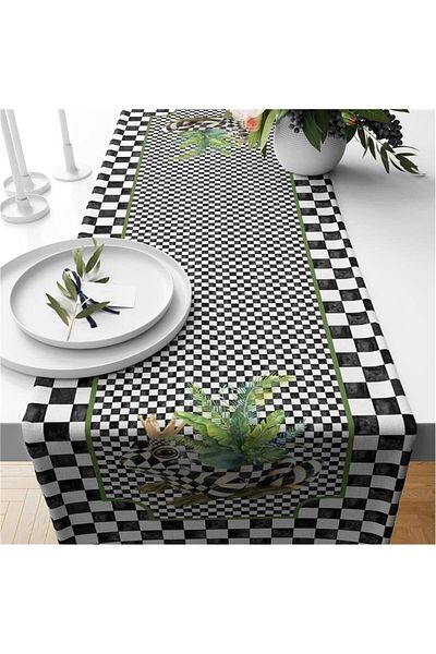 Evmila Runner din catifea cu model de broasca neagra