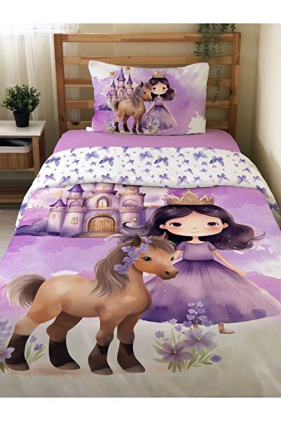 Evmila طقم غطاء لحاف مفرد مطبوع بدون ملاءات من Fairy Tale Princess مقاس 160x2...