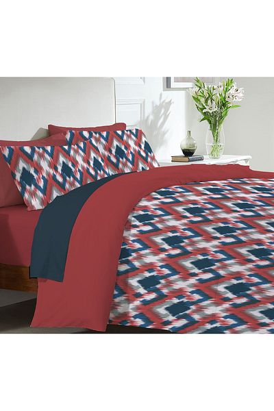 Evmila Geometric Pattern Printed Double 200x220 Cm 2 Pieces 50x70cm Duvet Cover Set - Red