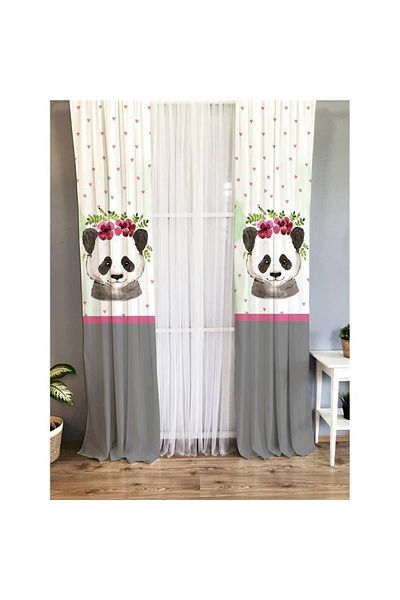 Evmila Panda Patterned Children's Room Background Curtain