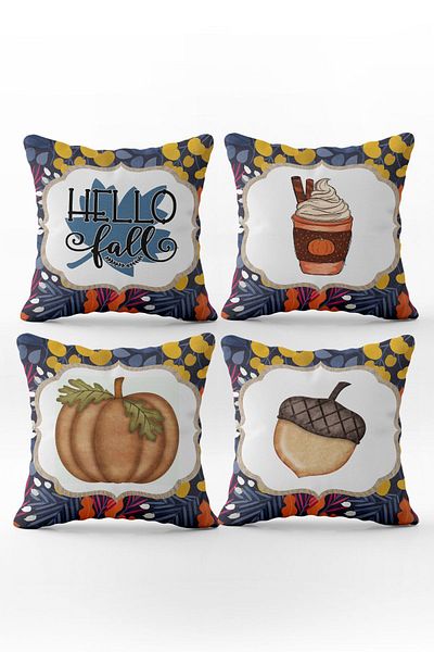Evmila Set de 4 perne cu model special de dovleac de toamnă și Halloween cu textura de catifea