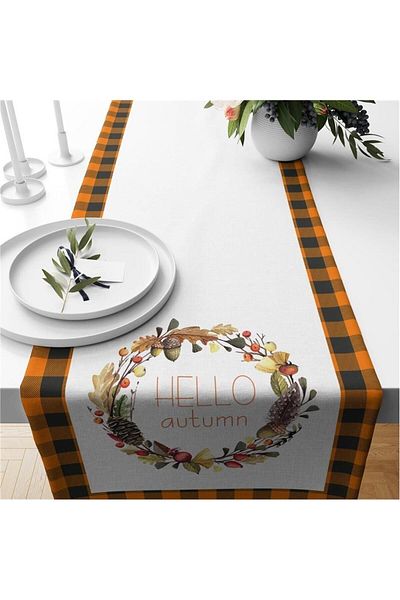 Evmila Autumn And Pumpkin Patterned Runner