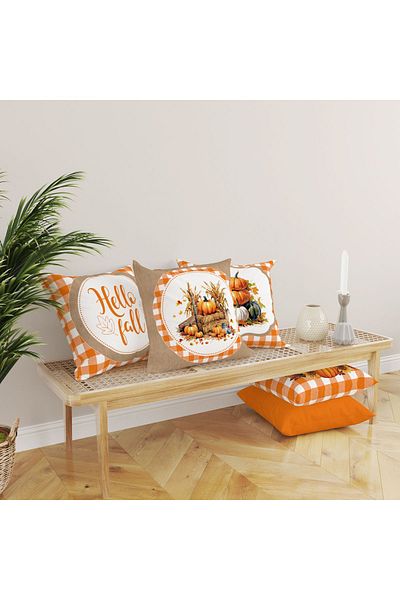 Evmila Set de 4 perne cu model special de dovleac de toamnă și Halloween cu textura de catifea