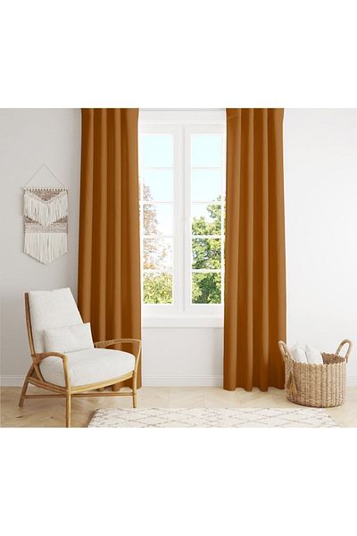 Evmila Cinnamon Colored Velvet Background Curtain - Texture Printed