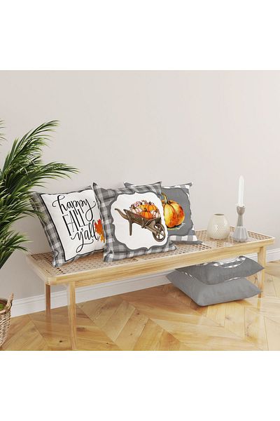 Evmila Set de 4 perne cu model special de dovleac de toamnă și Halloween cu textura de catifea